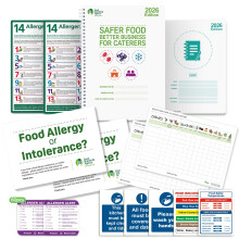 Safer Food Better Business 2026 Caterers Kit With Diary, Allergen Posters & Labels, Kitchen Safety Signs and Handbook Food Hygiene Compliance Pack