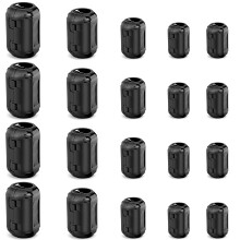 Dreamtop Ferrite Core Ferrite Beads - 20Pcs Ferrite Choke Ferrite Clip-on Black RFI EMI Noise Suppressor with 3.5mm 5mm 7mm 9mm 13mm Inner Diameter f