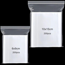 400pcs Grip Seal Bags, 6x9+10x15cm Resealable Zip Lock Clear Plastic Bags, Reusable Polythene Pouches, Sealable Storage Baggies for small items