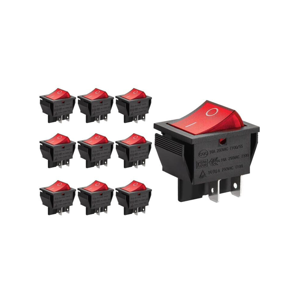 Heschen Rocker Switch On-Off Dpst 4 Terminals Red Light 16A 250Vac (10) 19001845