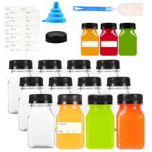 KANGSIT 12pcs 120ml Mini Juice Bottles with Caps - Reusable Clear Bottles with Lids, Labels, Funnel & Brush - Bulk Drink Containers for Smoothies, Ju