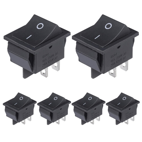 VEXUNGA Rocker Switch On/Off 4-Pin Toggle Switch AC 16A 250VAC 20A 125VAC Black Rocker Switch Built-in Switch Rectangle Embedded Boot Switch (Pack of