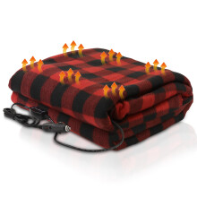 Electric Heated Car Blanket 12V Fast Heating Soft Cozy Fabric with Extra Long Cord Red and Black Plaid