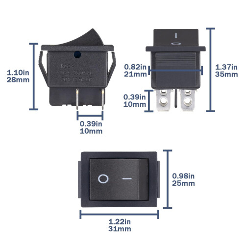 VEXUNGA Rocker Switch On/Off 4-Pin Toggle Switch AC 16A 250VAC 20A 125VAC Black Rocker Switch Built-in Switch Rectangle Embedded Boot Switch (Pack of 1