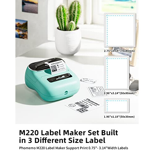Phomemo Label Maker, M220 Portable Label Maker, Bluetooth Wireless Inkless Label Printer, 3 Inch Barcode Printer, Great for Home, School & Office, Co 1