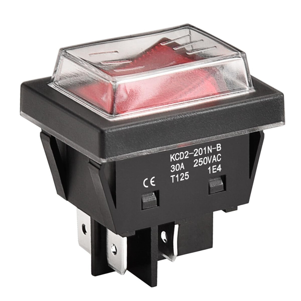 Photos - Other Electrical Equipment Heschen High Current Rocker Switch, 30A 250VAC, ON-OFF 2 Position, DPST, 4 Terminals, Red Light, T125, with Waterproof Cover