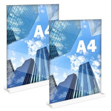 ASelected 2Pack A4 Acrylic Sign Holders, Plastic A4 Display Stands, T-Shape Acrylic Poster Menu Holders for Tables, Double Sided Display Stands for R