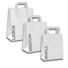 CaterCo Small White Paper Bags with Handles - 250 Pack, 7x9x3.5" (22x18x3.5cm) - White Food Takeaway Bags, Recyclable & Biodegradable, Strong Lunch B