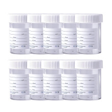 10 x Urine Sample Bottles Specimen Pot Graduated Container with Lid & Printed Label 60ml for Urine Medical Collection Suitable For NHS Spill Proof
