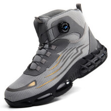 COOU Safety Boots Men Women Air Cushion Steel Toe Cap Boots Lightweight Work Boots Comfortable Safety Trainers Swivel Buckle Shoelaces Grey