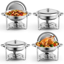 4 Pack Chafing Dish for Buffet, Chafing Dish Buffet Set of 4 with Lids, Round Stainless Steel Chafing Dishes and Food Warmers for Parties, Home, Chri