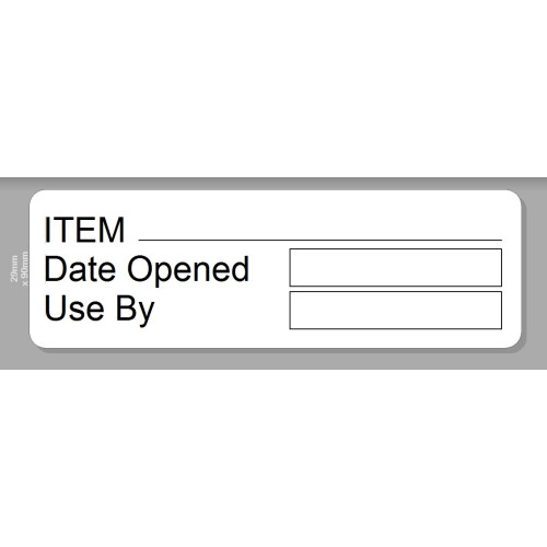 Identity Plus: Pre-Printed Self Adhesive Food Labels - Date Opened & USE by (50)