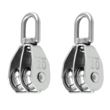 QWORK 2PCS M20 Double Pulley Block 304 Stainless Steel Double Pulley Wheel Roller for Block and Tackle Pulley System