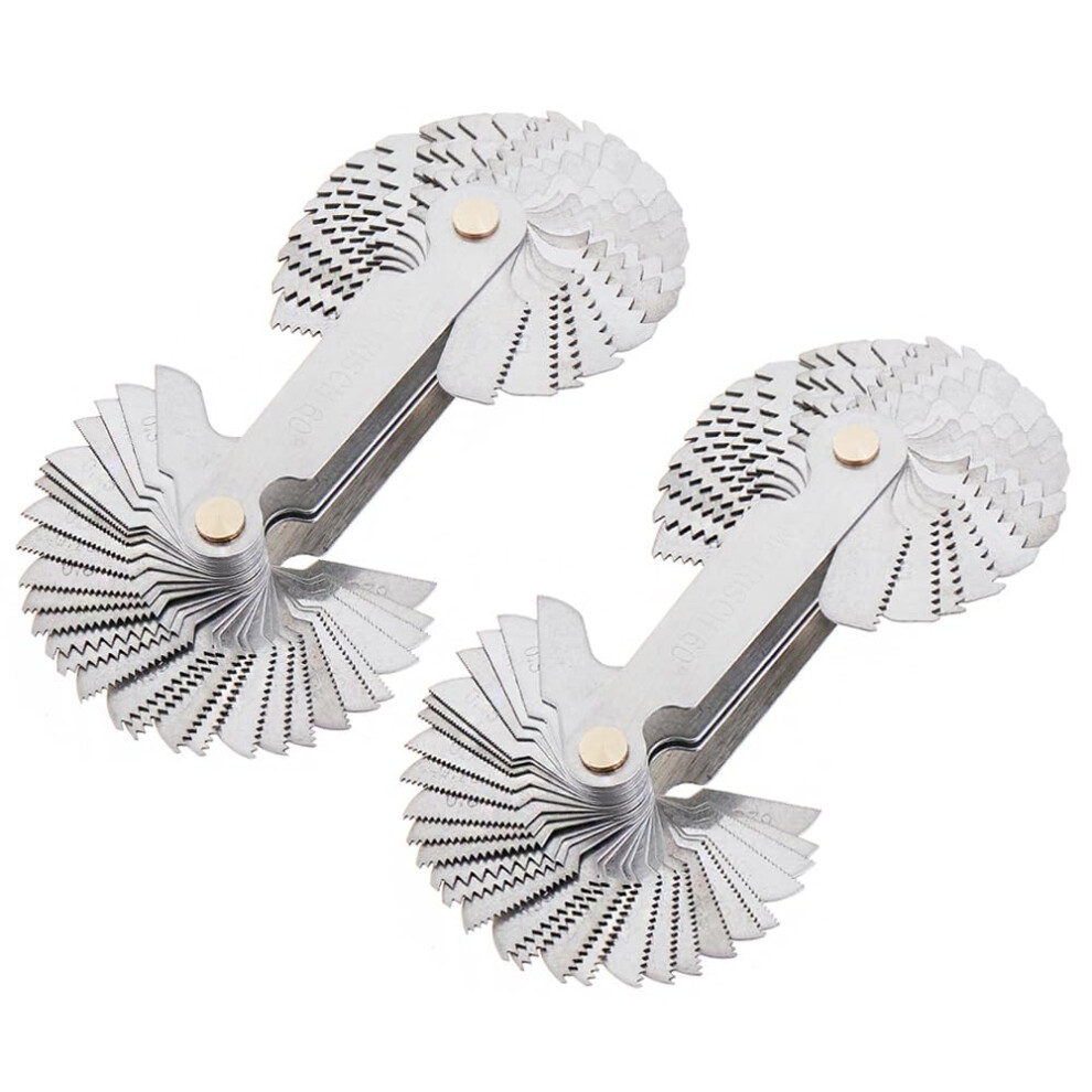 Chgimposs 2Pcs Metric & Imperial & Us Screw Gauge Sae Whitworth 55 Degree & Metric 60 Degree & & Us 60 Degree Thread Pitch Gauge For Industrial Measu 80961666