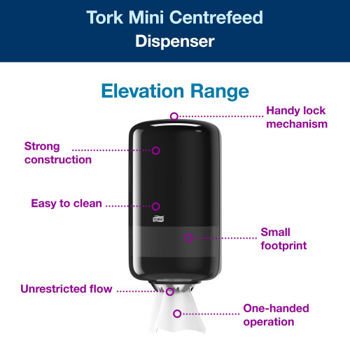 Tork Mini Centrefeed Dispenser - M1 / Paper Towel Dispenser, Suitable for Tork Mini Basic & Plus Paper Rolls, Wall Mounted, Black 1