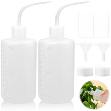 qjuwhua Squeeze Bottle 1000ml 2 Pcs Safety Wash Bottle Plastic Tattoo Bottles with Scale 2 Screw Caps Nozzle Labels Funnel for Lab Plant DIY Squirt W