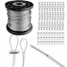 3mm Wire Rope with PVC Coated Set 50m, 304 Stainless Steel Heavy Duty Wire Cable, Garden Wires Cable, 7x7 Strand Core, with 60 Pcs Crimping Clamps Lo