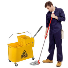Curvaso 20L Industrial Mop Bucket with Wringer | Kentucky Heavy Duty Commercial Floor Cleaning for Home Kitchen Office School Restaurant | Yellow