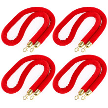 Okllen 4 Pack Red Velvet Stanchion Rope, 1.5M Crowd Control Ropes Safety Barriers with Polished Gold Hooks for Movie Theater, Queue Barrier, Grand Op
