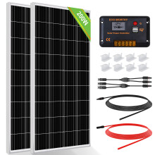 ECO-WORTHY 200 Watt (2pcs 100 Watt) Monocrystalline Solar Panel Complete Off-Grid RV Boat Kit with LCD Charge Controller + Solar Cable + Mounting Bra