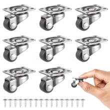 Sibba 8 Pcs Soft Rubber Swivel Caster Wheels - 0.5 Inch Small Low Profile Self-Adhesive Castor With 360 Degree Plate for Furniture, Kitchen, Planters