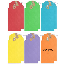 Uniclife 72 Pcs Blank Shipping Labels With Elastic String - Cardstock Paper Hang Tag With Reinforced Eyelet for Marking, Price, Inventory in Rainbow