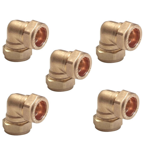 TC 15mm Brass 90 Degree Angle Compression Elbow Connector Fitting for Copper Pipe Pack of 5