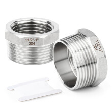 TAISHER 2 PCS 304 Stainless Steel Reducer Hex Bushing, 1-1/2" BSP Male x 1" BSP Female, Reducing Pipe Adapter Fitting, for Water Oill Air Gas