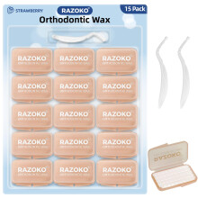 RAZOKO Orthodontic Wax for Braces Aligners Dental Wax Food Grade Orthodontic Wax Strips Strawberry Flavor 750 Precut Wax Dots(15 Pack)