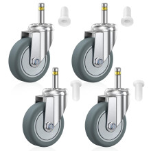 HOLKIE Stem Caster Wheels 76mm Casters Set of 4, 11mm Stem Diameter Swivel Castors Heavy Duty TPR Rubber Replacement Furniture Castor for Trolley, St