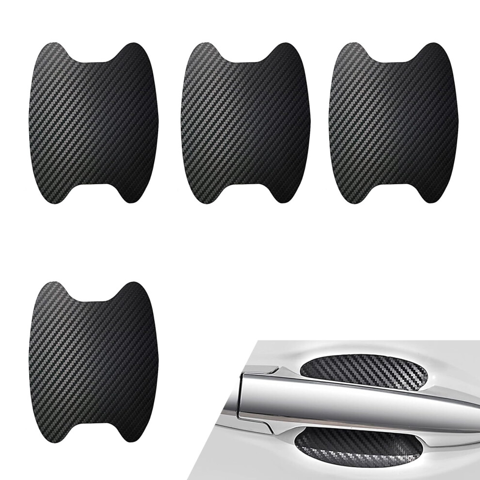 4Pcs Car Door Handle Protector Carbon Fiber Antiscratch Guard Waterproof Universal Fit Black 9113335618749
