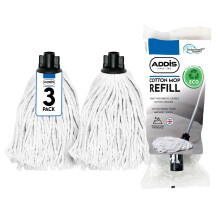 Addis Mop Replacement Refill Heads, Recycled Cotton, Pack of 3, White, 5088653AMP, Triple Pack