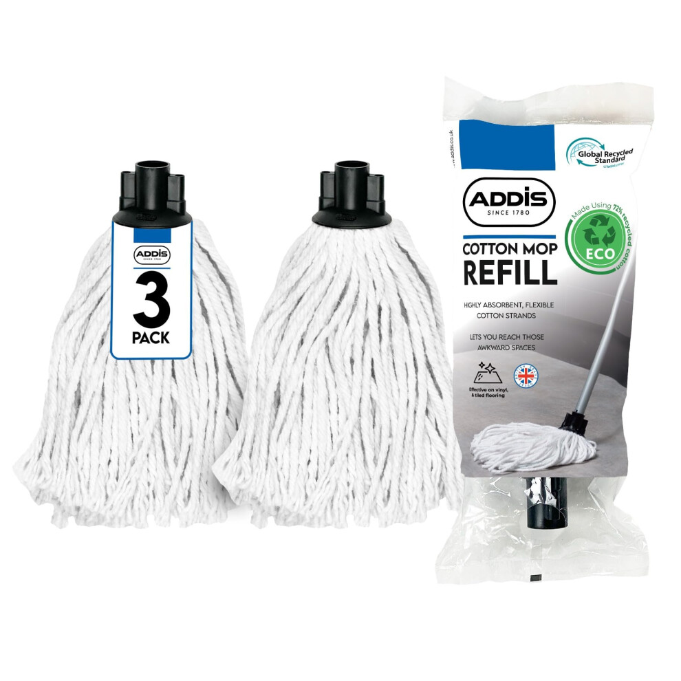 Photos - Other Household Chemicals Addis Mop Replacement Refill Heads, Recycled Cotton, Pack of 3, White, 5088653AMP, Triple Pack 