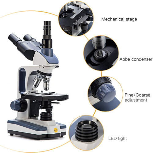 Swift Swift SW350T Compound Trinocular Microscope,40X-2500X Magnification,Two-Layer Mechanical Stage,with 5.0 mp Camera and Software Windows/Mac Compatible 2