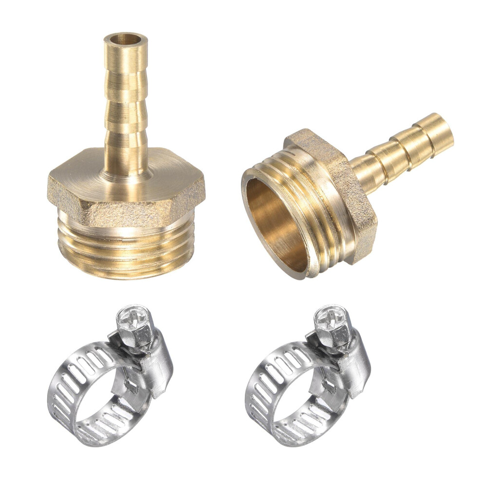 Sourcing Map Brass Hose Barb Fitting Straight 6Mm X G1/2 Male Thread Pipe Connector With Stainless Steel Hose Clamp, Pack Of 2 48535007