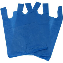 100 x Large Blue Vest Carrier Bags - Size 11 x 17 x 21"- Strong & Durable/Reusable - Convenient/Secure Easy Transport Bags for Groceries Shopping, Su