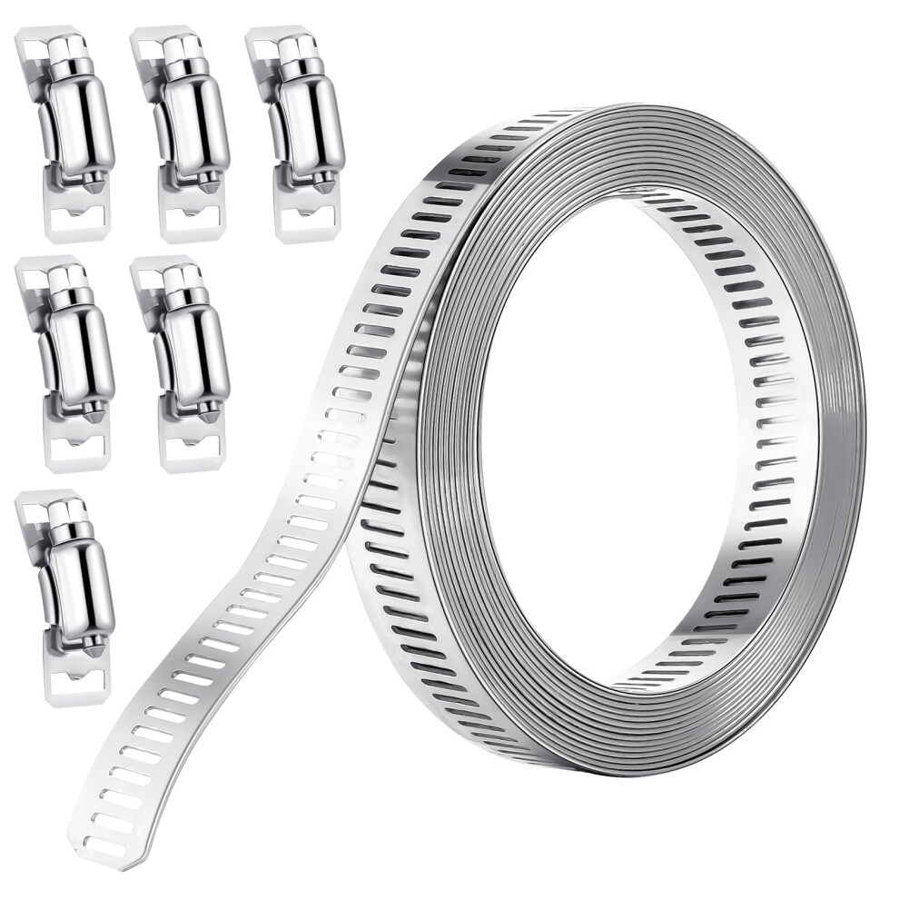 Rosewinec Hose Clamp, 3M/9.8Ft Adjustable Jubilee Clips Stainless Steel Hose Clips With 6 Fasteners, Large Clamps Worm For Pipe, Plumbing, Intercoole 45782039