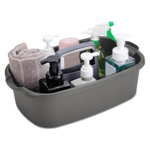 Large Gray Plastic Cleaning Caddy with Handle, Durable PP Supply Organizer for Home and Bathroom