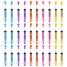 30PCS Plastic 5ml Syringe with Cap, Colourful Disposable Sterile Syringes, Medicine Syringe Reusable for Animal Feeding, Scientific Labs, Measuring B