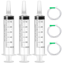 3 Pack Large Plastic Measuring Syringe, 60ml with Cap, Individually Packaged for Fluid, Scientific Labs