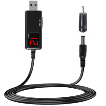 RUNCCI-YUN USB Power Step-up Converter, 5V USB to DC 9V 12V Power Cable,with LED Display with DC 5.5x2.1mm Jack 3.5x1.35mm for Power Adapter(0.8m)