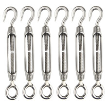 CHRORINE 6 Pcs Turnbuckle Wire Tensioner M4 Hook and Eye Turnbuckle Tensioner 304 Stainless Steel Tensioners Rope Tension Heavy Duty