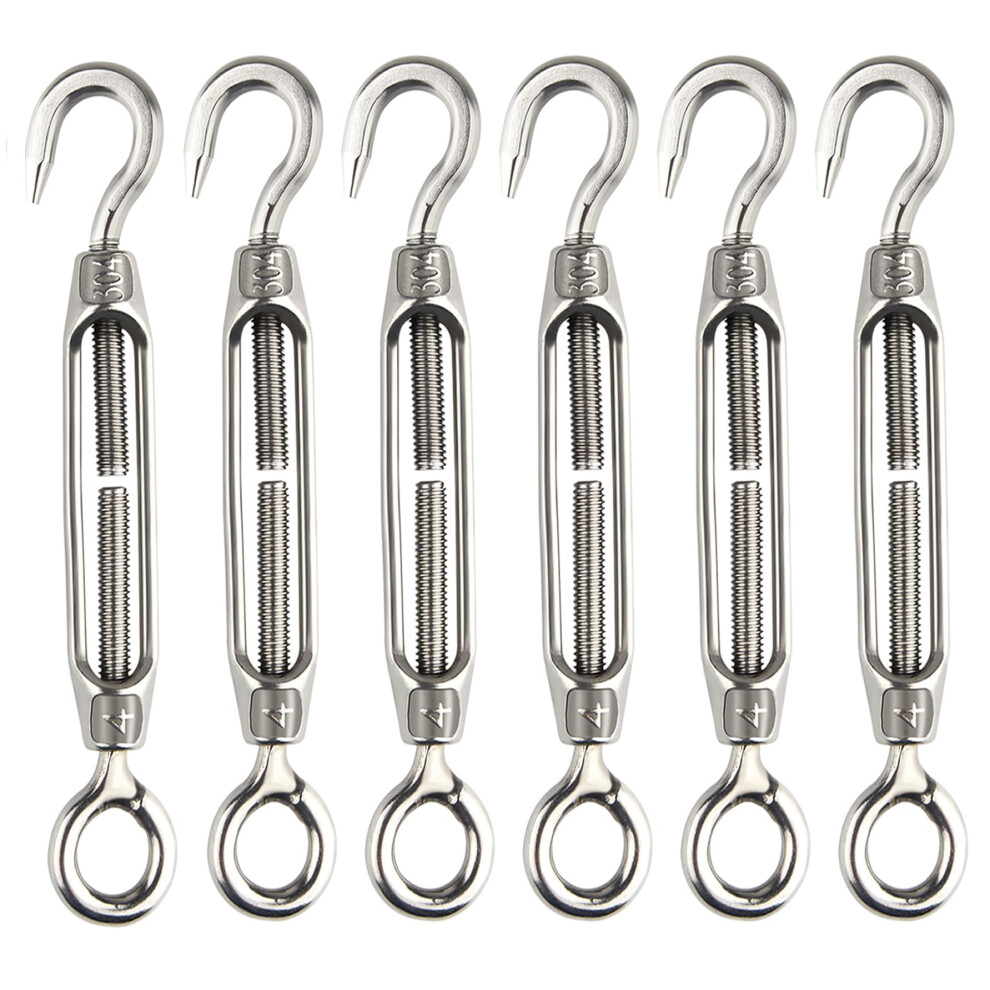 Chrorine 6 Pcs Turnbuckle Wire Tensioner M4 Hook And Eye Turnbuckle Tensioner 304 Stainless Steel Tensioners Rope Tension Heavy Duty 46446619