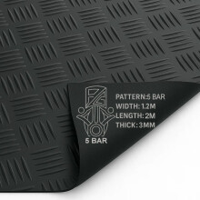 PG Floor Rubber Matting Roll 2m x 1.2m, 20m Black Non Slip 5 Bar Mat, Heavy Duty 3mm Thick Waterproof Flooring for Garage Gym Van Shed