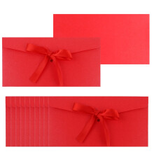 50 Pieces Bright Red Envelopes with Bow Tie Closure, Paper Greeting Card Holders for Invitations Mail Postcard Bills Wedding Party Favors Business Ca