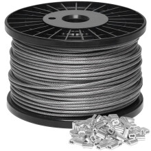 Storystore 3mm Wire Rope 100m, 304 Stainless Steel Wire Cable Rope Heavy Duty 7x7 Cross Section, 517kg Breaking Load stainless steel cable with 100 P