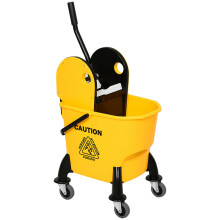 HOMCOM 26L Mop Bucket with Wringer, Mop Bucket on Wheels with Carry Handle, Mop Holder, Plastic Body for Household, Yellow