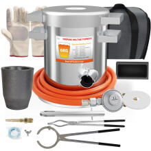 ILOKNZI 6kg Propane Melting Furnace Kits, Up to 1400, Made of Stainless Steel Barrel, Smelt Metal, with Graphite Crucible, Ingot Mold and High Tempe