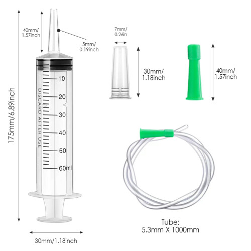 3 Pack Large Plastic Measuring Syringe, 60ml with Cap, Individually Packaged for Fluid, Scientific Labs 1
