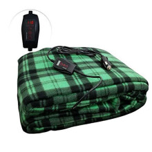 Heated Car Blanket 12V Polar Fleece for Winter Driving and Road Trips Green Plaid 1 Pack